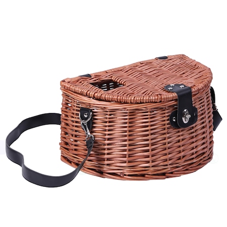Vintiquewise Wicker Fishing Creel with Faux Leather Shoulder Strap QI003415